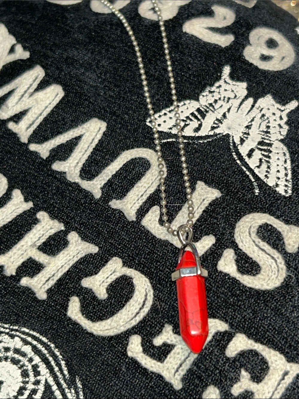 Red Crystal Pendant Necklace - Silver Chain
